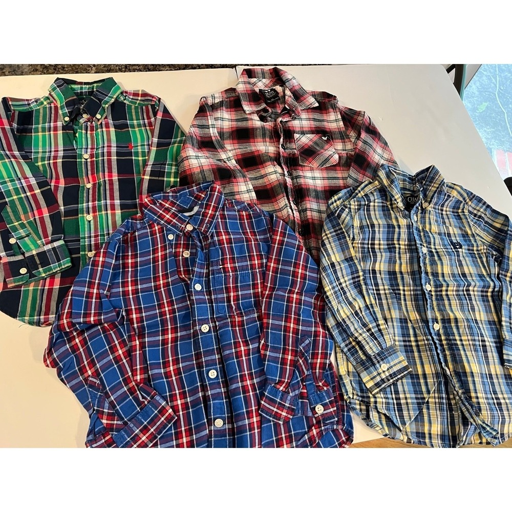 Boys 4t and xs polo button up plaid name brand shirts  (2447)‎